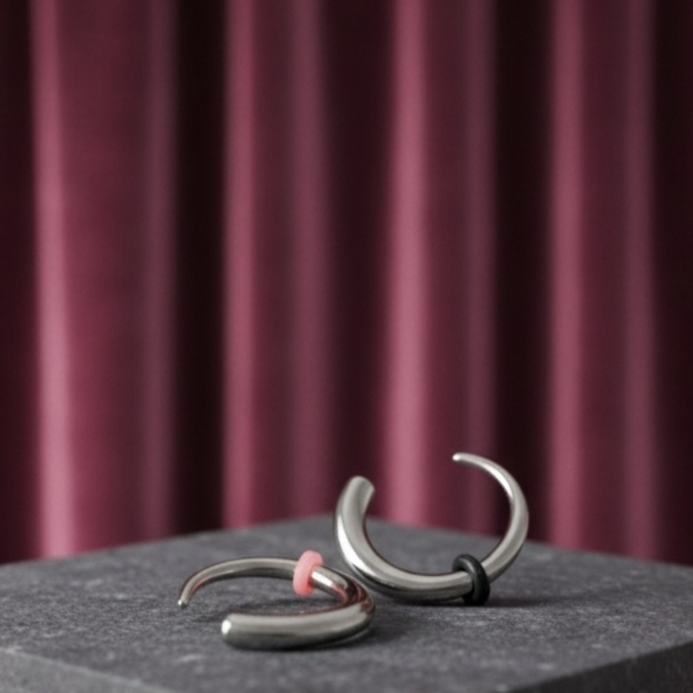 Silver Hoop Earrings with Pink and Black Accents